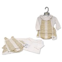 BIS-2020-2582: Baby Girls 2 Pieces Short Dungaree Set with Lace (NB-9 Months)